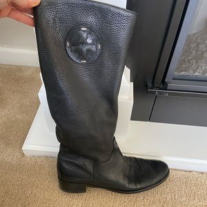 Tory Burch black textured riding boots Womens 9.5